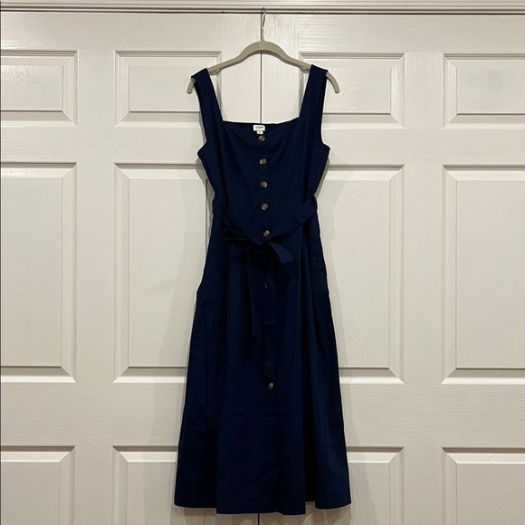 J. Crew Factory Button-front Belted Midi Dress Navy Blue Size 10 - Picture 1 of 7